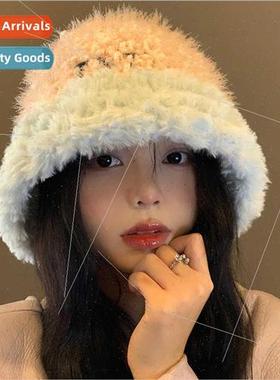 Colorblocking knted fisherman hat female autumn winter Korea
