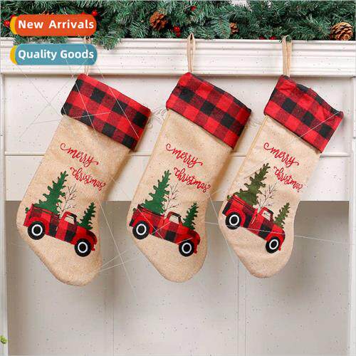 Christmas decoration supplies red black plaid car Christmas