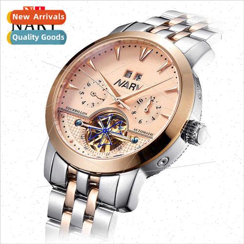Men Automatic Mechanical Watch Steel Strap Skeleton ngle Cal