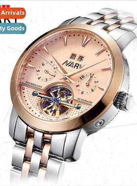 Men Automatic Mechanical Watch Steel Strap Skeleton ngle Cal