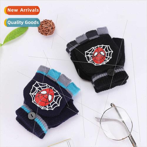 Children fall winter warm half-finger flip gloves Spider-Man
