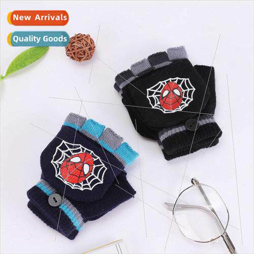 Children fall winter warm half-finger flip gloves Spider-Man
