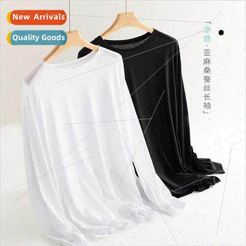 Mulberry silk linen bunched mouth long-sleeved T-shirt women