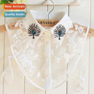 Korea Fashion Ladies Lace Fake Collar Shirt Female Blue Rhin