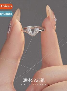 S925 silver Korea micro flash diamond heart ring female shap