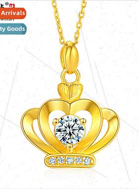 Gold necklace women collarbone pendant 999 gold ladies crown