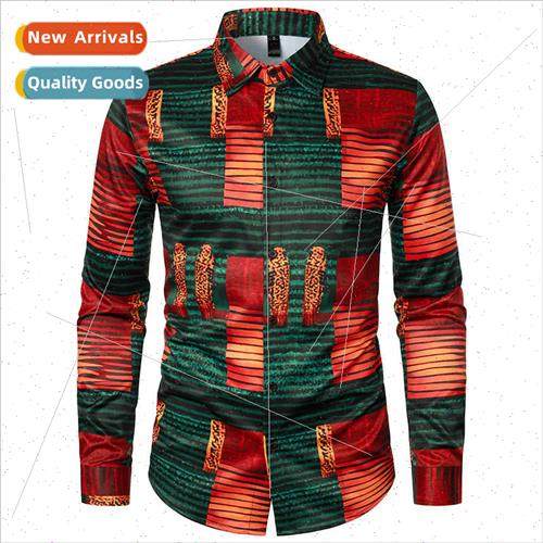 2023 New Men African Retro Casual Long Sleeve Printed Shirt