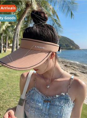 new large brim sunshade hollow top hat fisherman hat ponytai