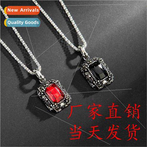 Men Necklace Vintage Skull Faux Zirconia Long Hip Hop Trend