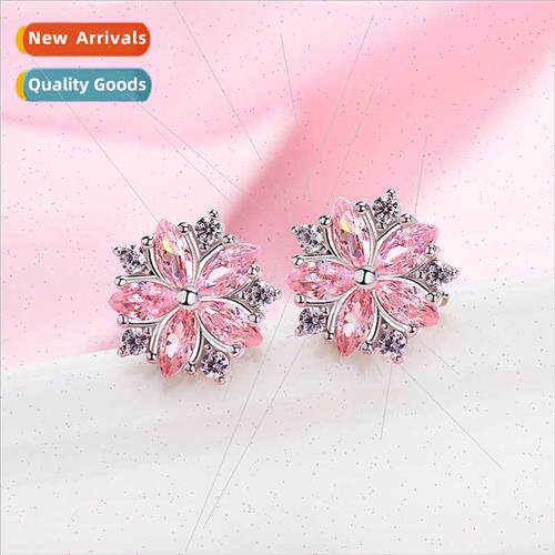 s925 silver cherry blossom inlaid earrings female Japan pink