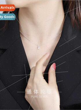 S925 silver plated French elegant small square diamond neckl
