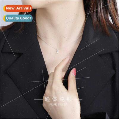 S925 silver plated French elegant small square diamond neckl