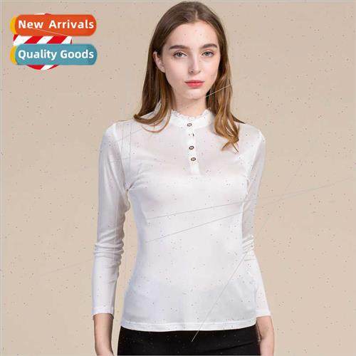 2023 Autumn new mulberry silk solid color stand-up collar bo