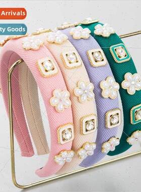 New hair bands fashion niche sponge pearl floral inlaid diam