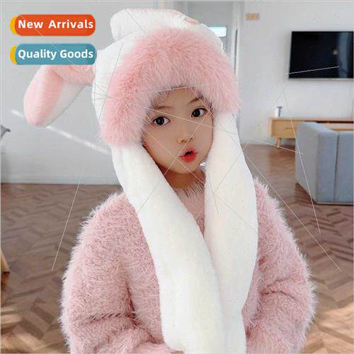 Ears will move cute doll rabb plush head wrapping hat women
