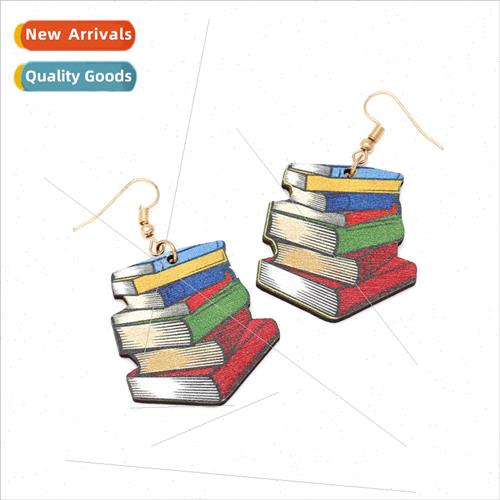 retro personaly painted wooden book earrings lerary vacation