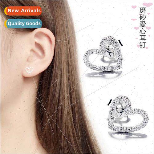 Koreahollow frosted heart-shaped love peach heart earrings e