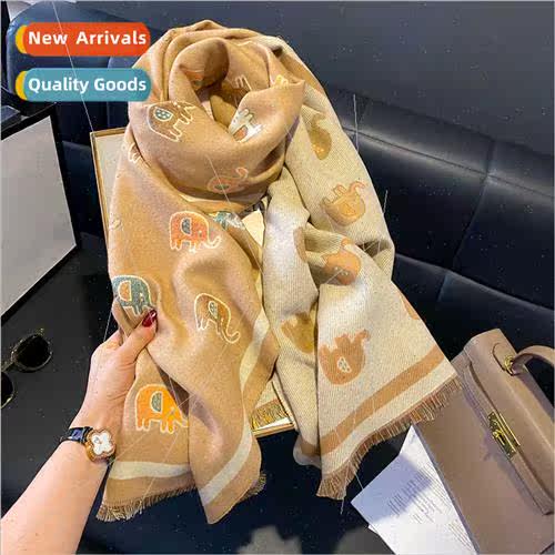 Winter new wild cartoon elephant paragraph imation cashmere