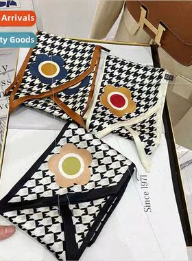 Thousbird plaid silk scarf neckerchief sunflower four season