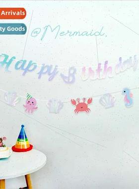 Mermaid amese letters pull banner girl birthday party decora