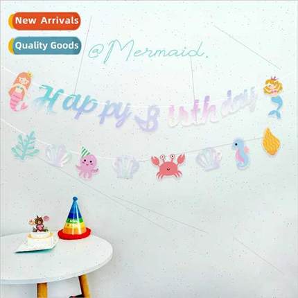 Mermaid amese letters pull banner girl birthday party decora