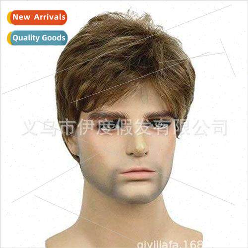 Europe fashion star male wig brown fluffy head cover new che