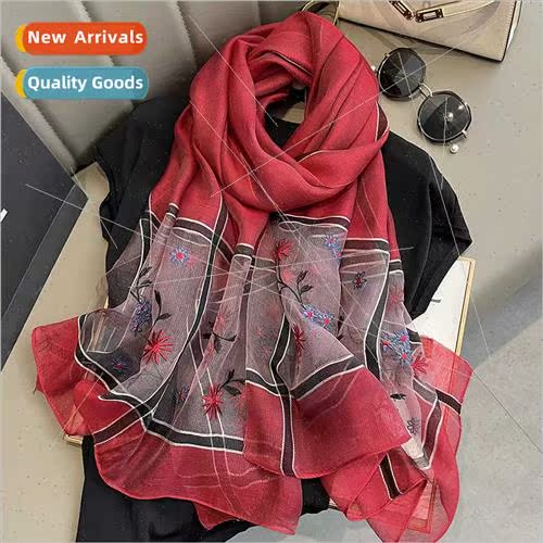 embroidered silk wool scarf female spring autumn mulberry si