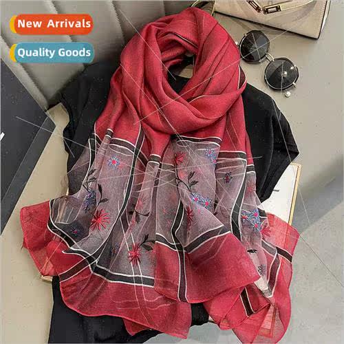 embroidered silk wool scarf female spring autumn mulberry si