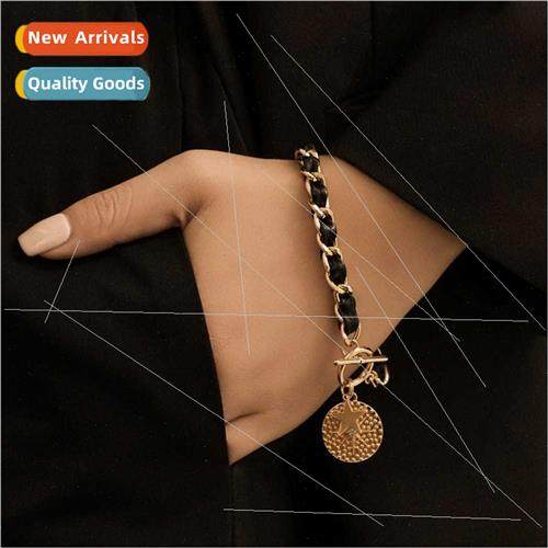 ins niche leather rope braided bracelet pentagram hexagram r