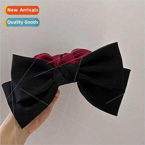 Advanced sense black satin large bow top clip princess head