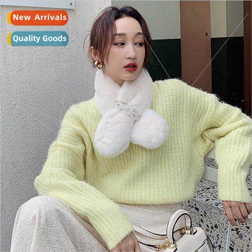 2020 Korean  new beading cross fur scarf female winter warm