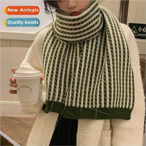 Korean ins diagonal stripes knted scarf female winter cold t