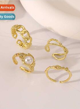 light luxury niche vintage gold open chain pattern cross pea