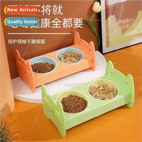 New colour blocking assembly pet double bowl cartoon cat bow