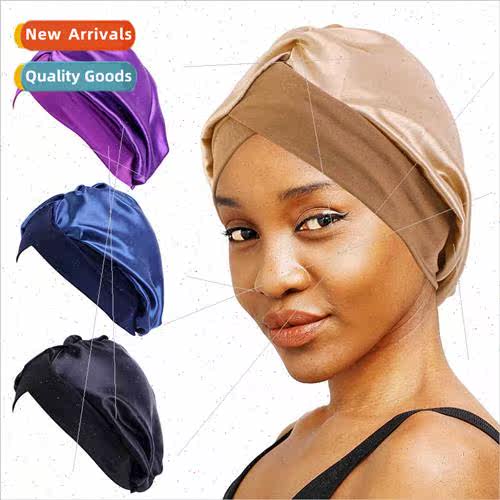 Solid Color Cross Elastic Bandana Hat Wide de Satin Sleeping