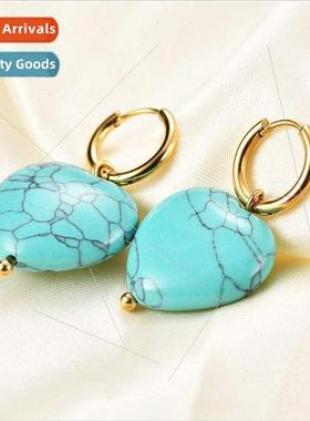 New ins14K gold stainless steel earrings glazed heart dangle