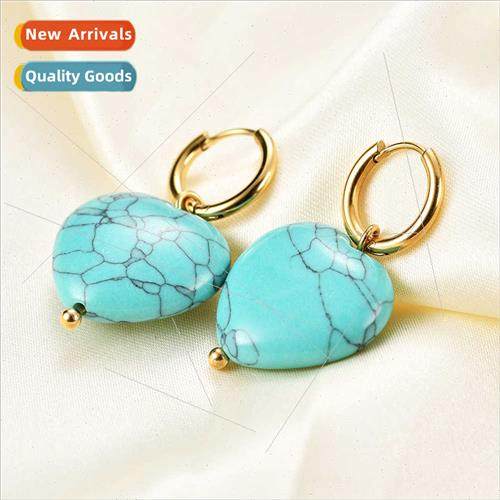 New ins14K gold stainless steel earrings glazed heart dangle