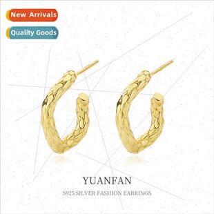 Folded Metallic silver Earrings适用Wome Shaped Texture 925