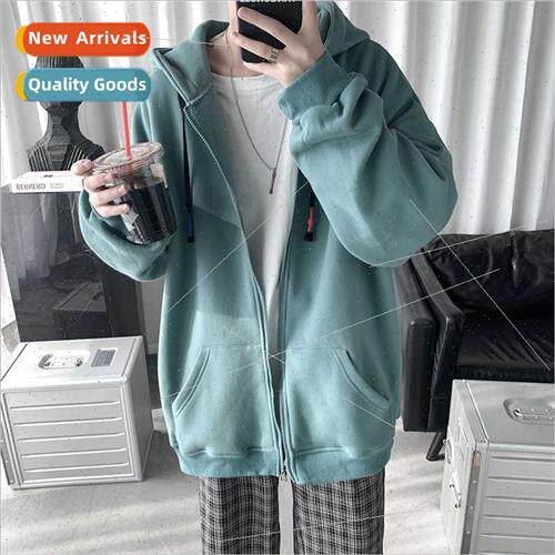 Solid color sweater jacket men Japanese retro loose gangster