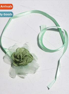 Gauze light green camellia flower flower necklace summer sup