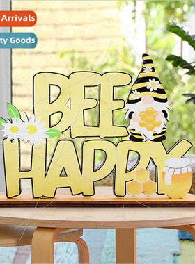 Wooden New Bee Day Desktop Rustic Craft Gnome Ornament Hive