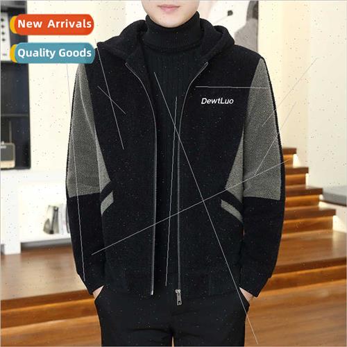 Winter new tweed coat men cotton thickened hooded sable jack