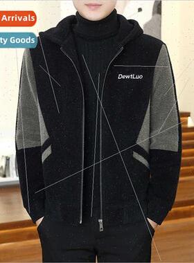 Winter new tweed coat men cotton thickened hooded sable jack