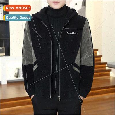 Winter new tweed coat men cotton thickened hooded sable jack