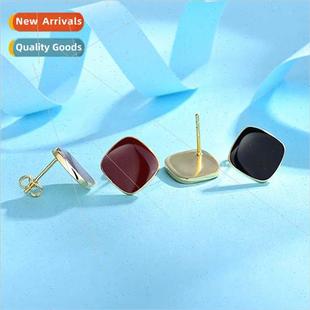 gold burgundy square 925 earrings pin geometric versa silver