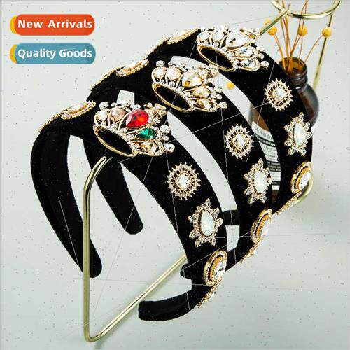 ins seasonal new Europe black gold velvet crown hair bands w