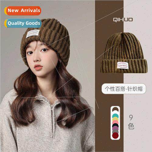 Letter patch wool cap female fall winter show face small win