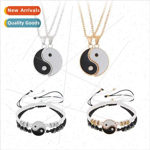 Patchwork Yin Yang Taiji Bagua Necklace Bracelet Set Couple