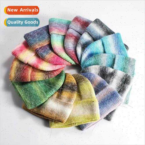 New tie-dye colour blocking couple wool hat autumn winter fe