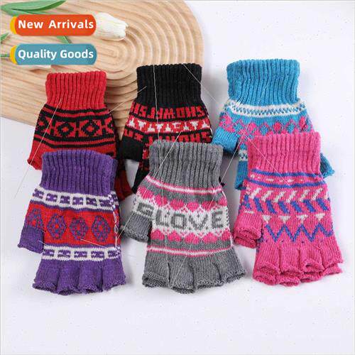Korean  fashion striped printed knted gloves autumn winter c